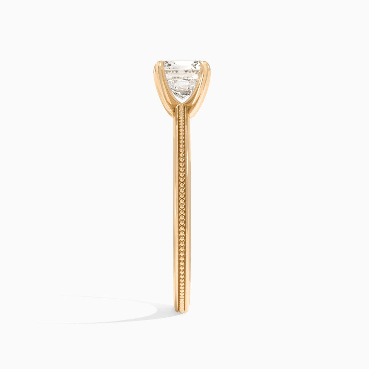 Cushion Amia Milgrain Lab Diamond Engagement Ring In 14K Rose Gold, Side View