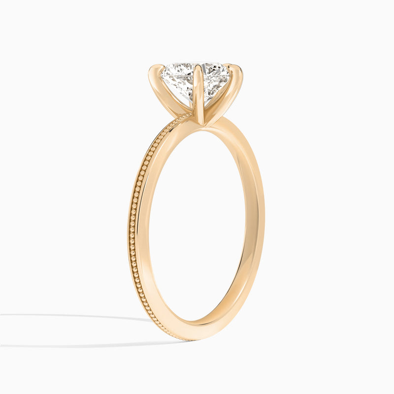 Heart Amia Milgrain Lab Diamond Engagement Ring In 14K Rose Gold, Angle View
