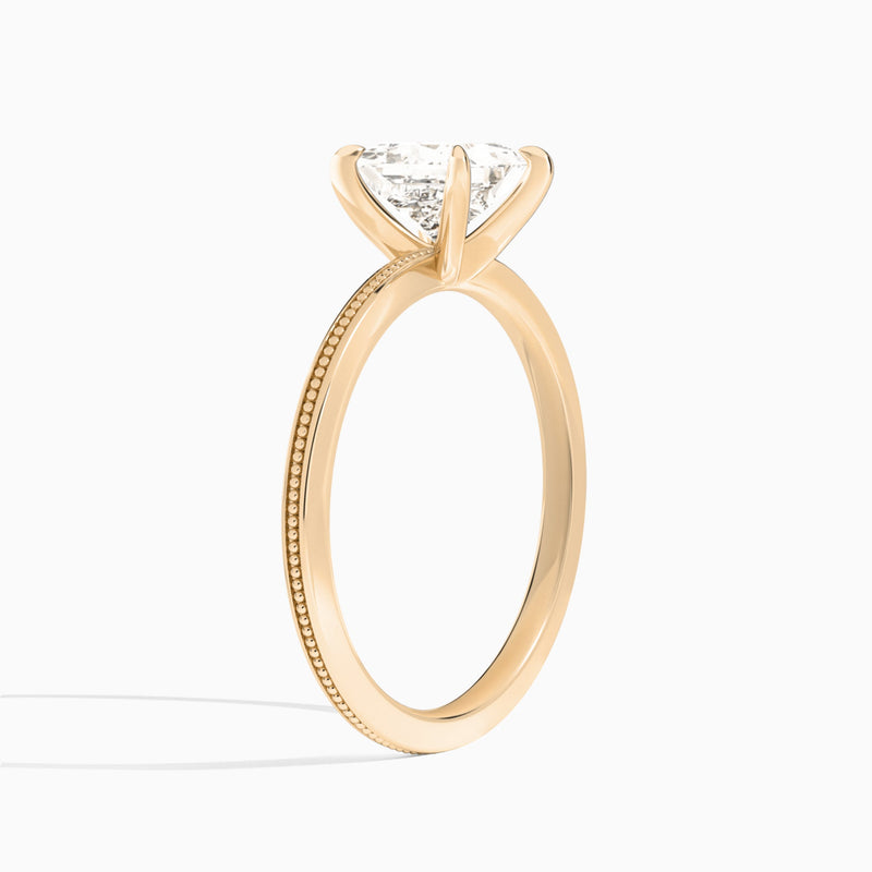 Princess Amia Milgrain Lab Diamond Engagement Ring In 14K Rose Gold, Angle View