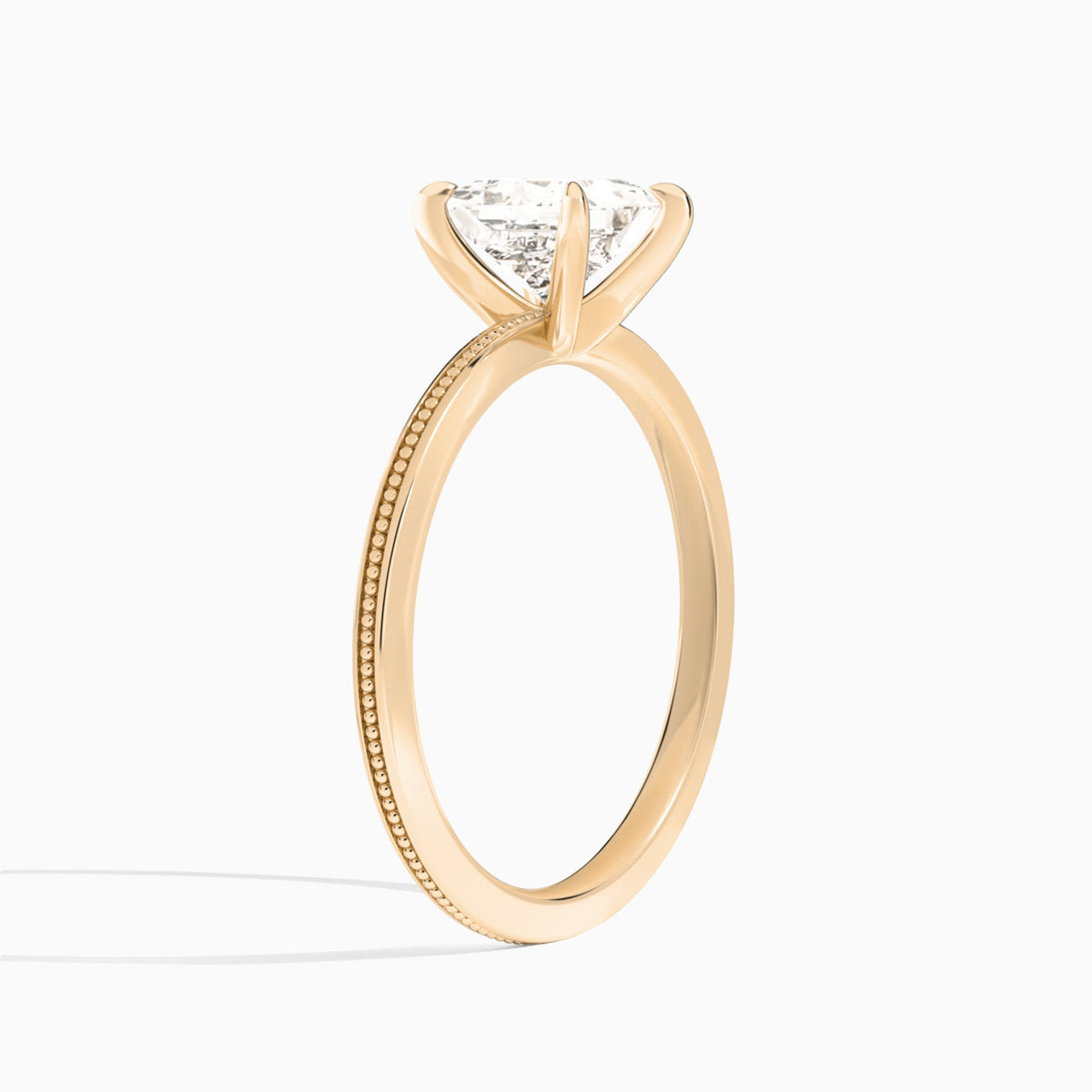 Princess Amia Milgrain Lab Diamond Engagement Ring In 14K Rose Gold, Angle View