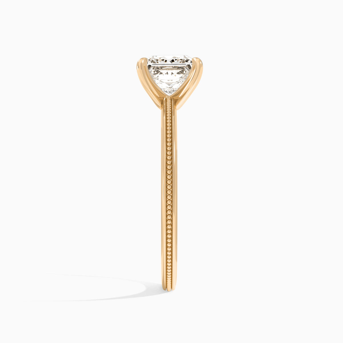 Princess Amia Milgrain Lab Diamond Engagement Ring In 14K Rose Gold, Side View