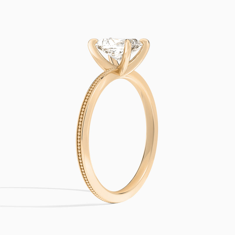 Radiant Amia Milgrain Lab Diamond Engagement Ring In 14K Rose Gold, Angle View