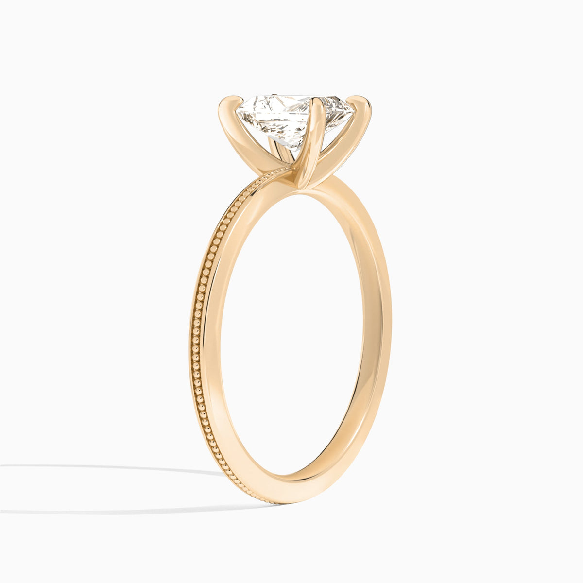 Radiant Amia Milgrain Lab Diamond Engagement Ring In 14K Rose Gold, Angle View