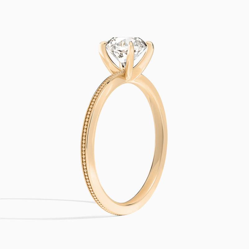 Round Amia Milgrain Lab Diamond Engagement Ring In 14K Rose Gold, Angle View