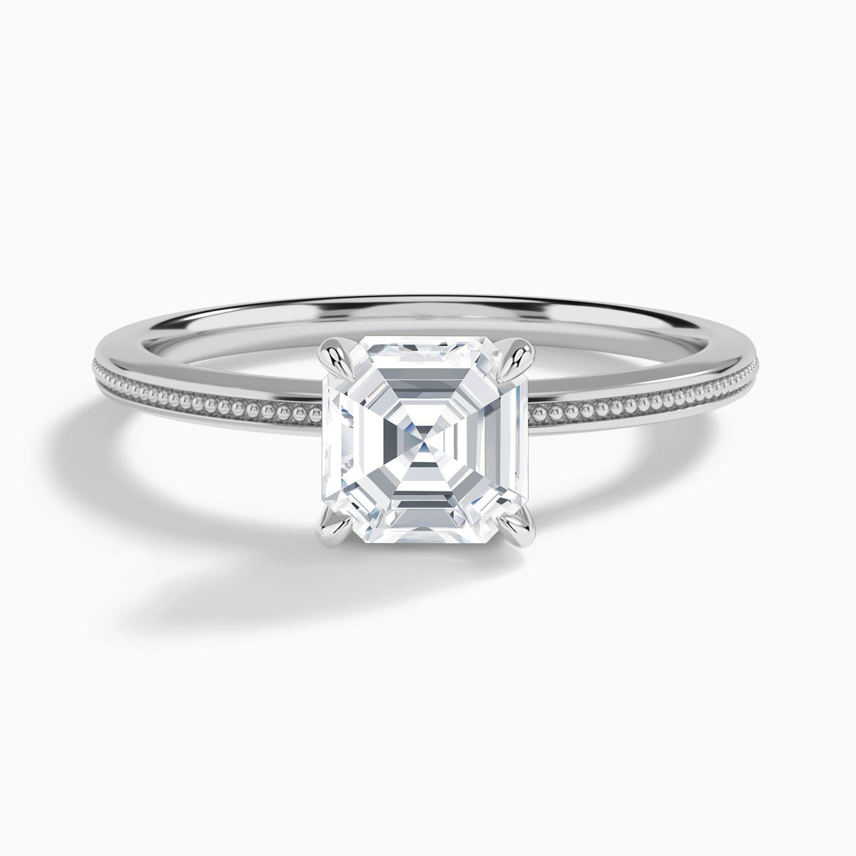 Asscher Amia Milgrain Lab Diamond Engagement Ring In 18K White Gold - Lucenjuri