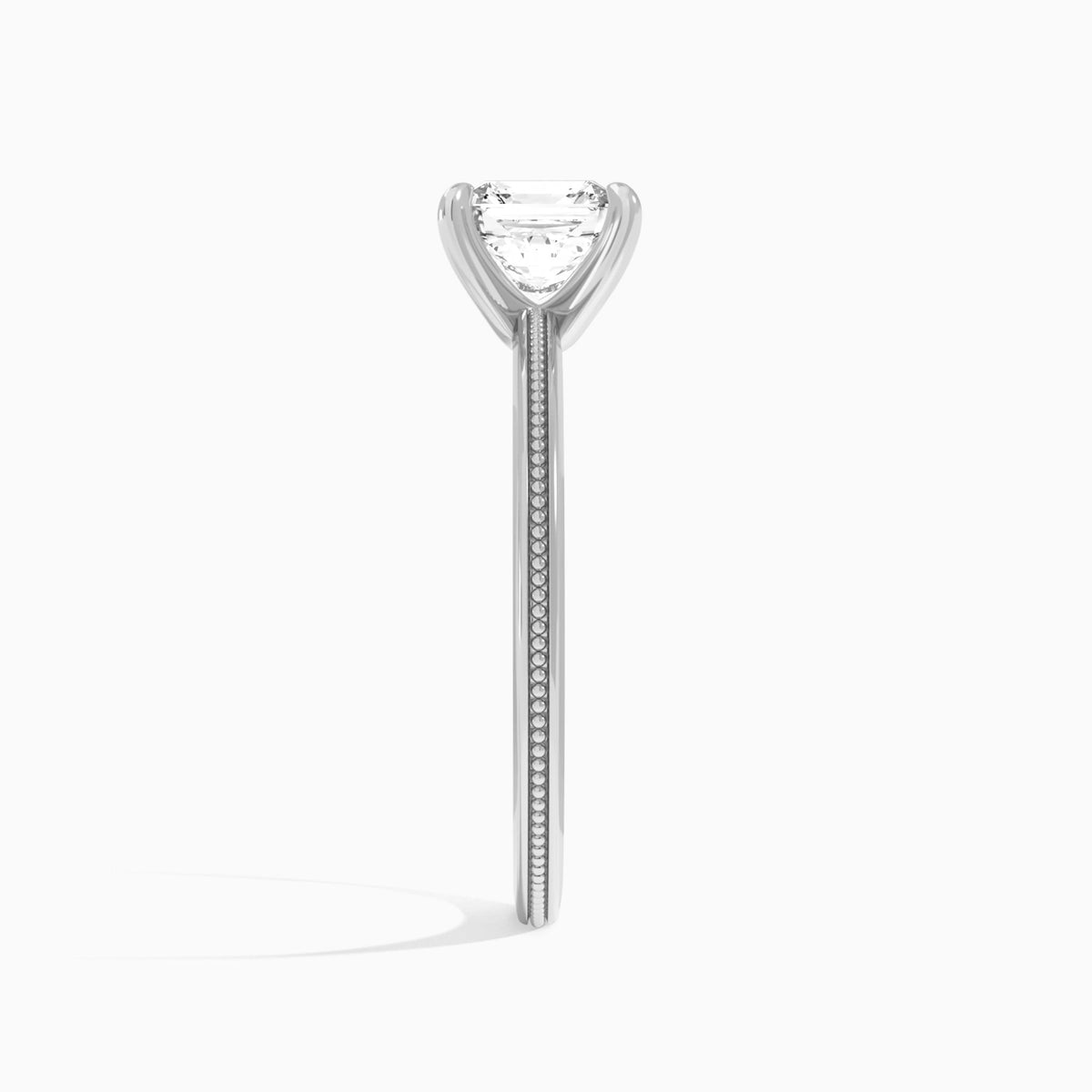 Asscher Amia Milgrain Lab Diamond Engagement Ring In 18K White Gold, Side View