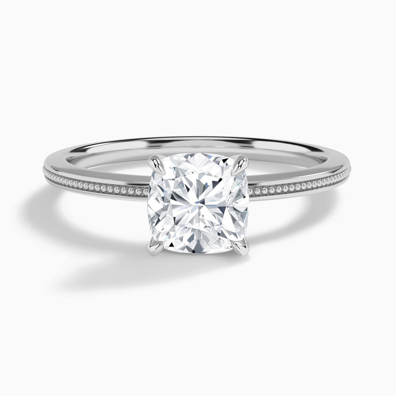 Cushion Amia Milgrain Lab Diamond Engagement Ring In 18K White Gold - Lucenjuri