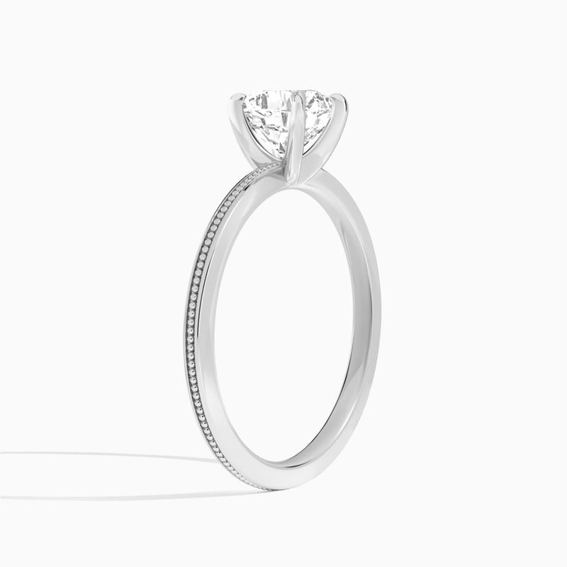 Cushion Amia Milgrain Lab Diamond Engagement Ring In 18K White Gold, Angle View