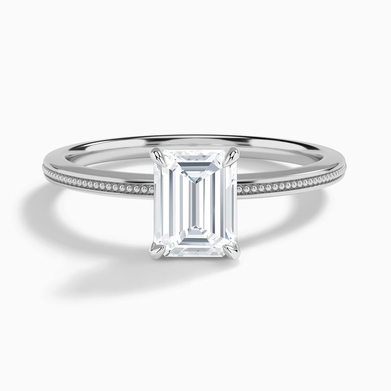 Emerald Amia Milgrain Lab Diamond Engagement Ring In 18K White Gold - Lucenjuri