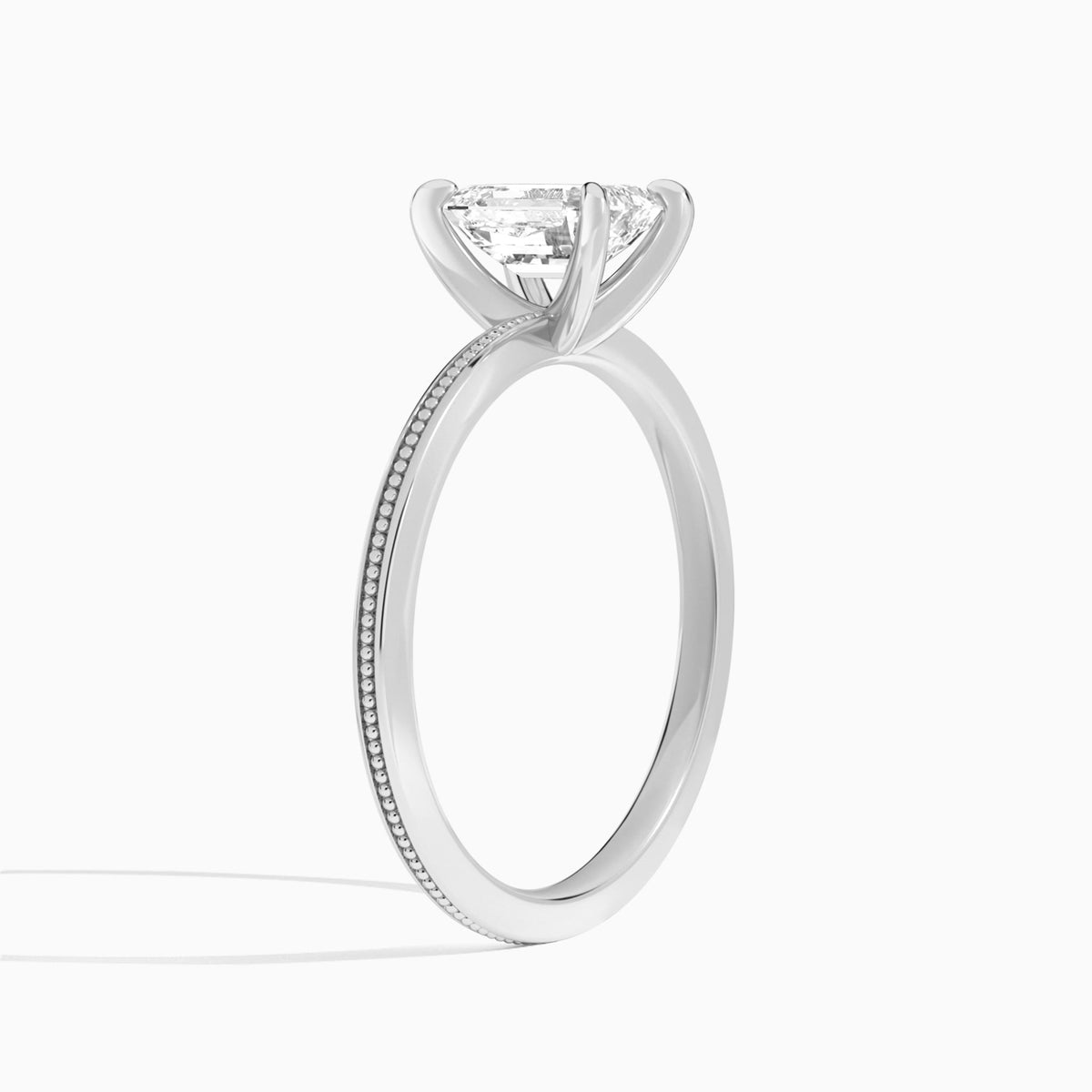 Emerald Amia Milgrain Lab Diamond Engagement Ring In 14K White Gold, Angle View