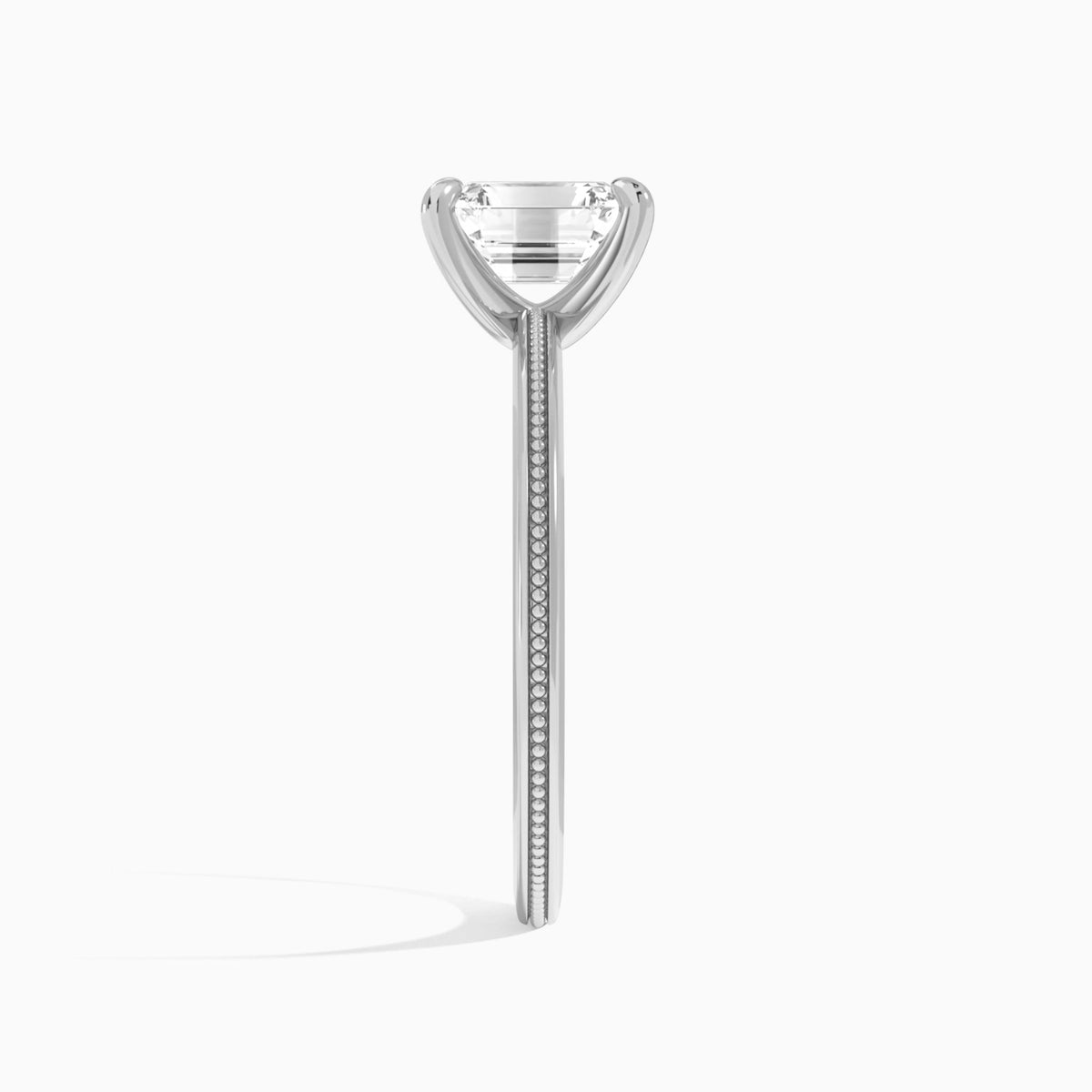 Emerald Amia Milgrain Lab Diamond Engagement Ring In 14K White Gold, Side View