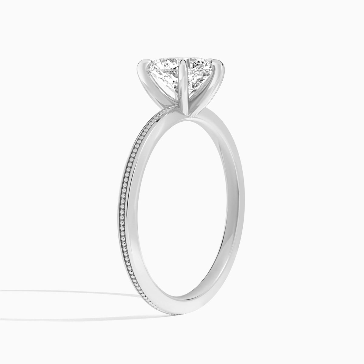 Heart Amia Milgrain Lab Diamond Engagement Ring In 18K White Gold, Angle View