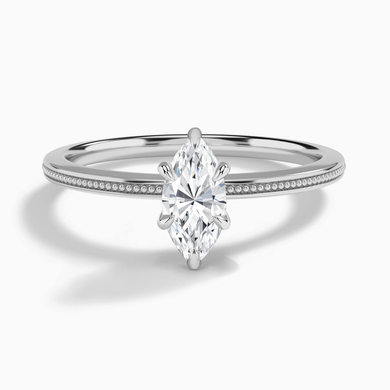 Marquise Amia Milgrain Lab Diamond Engagement Ring In 18K White Gold - Lucenjuri