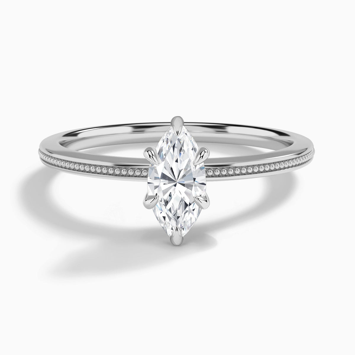 Marquise Amia Milgrain Lab Diamond Engagement Ring In 18K White Gold - Lucenjuri
