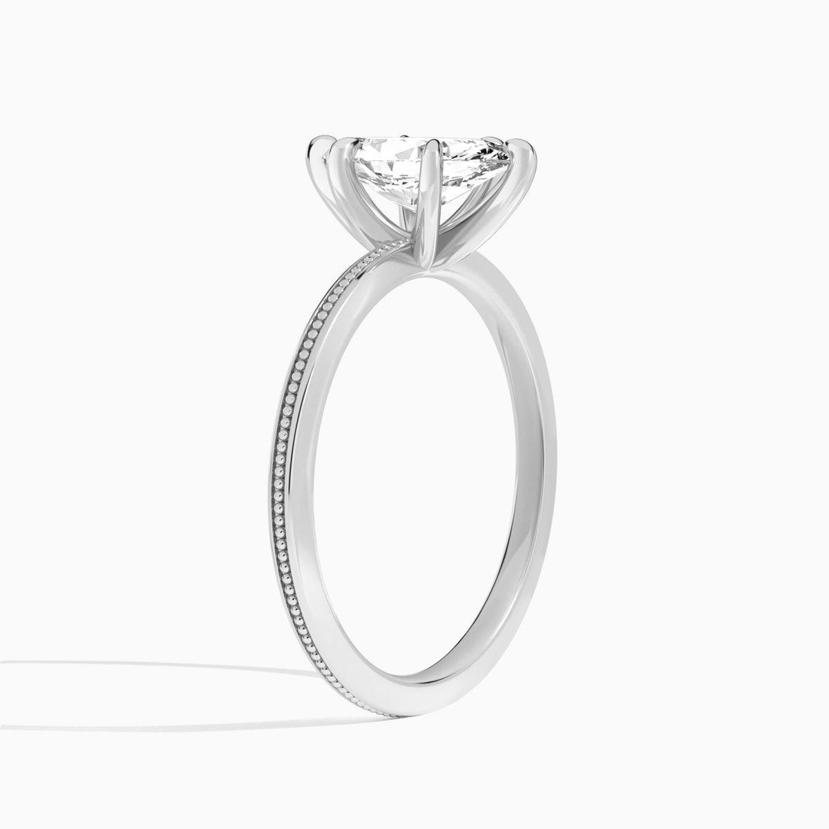 Marquise Amia Milgrain Lab Diamond Engagement Ring In 18K White Gold, Angle View