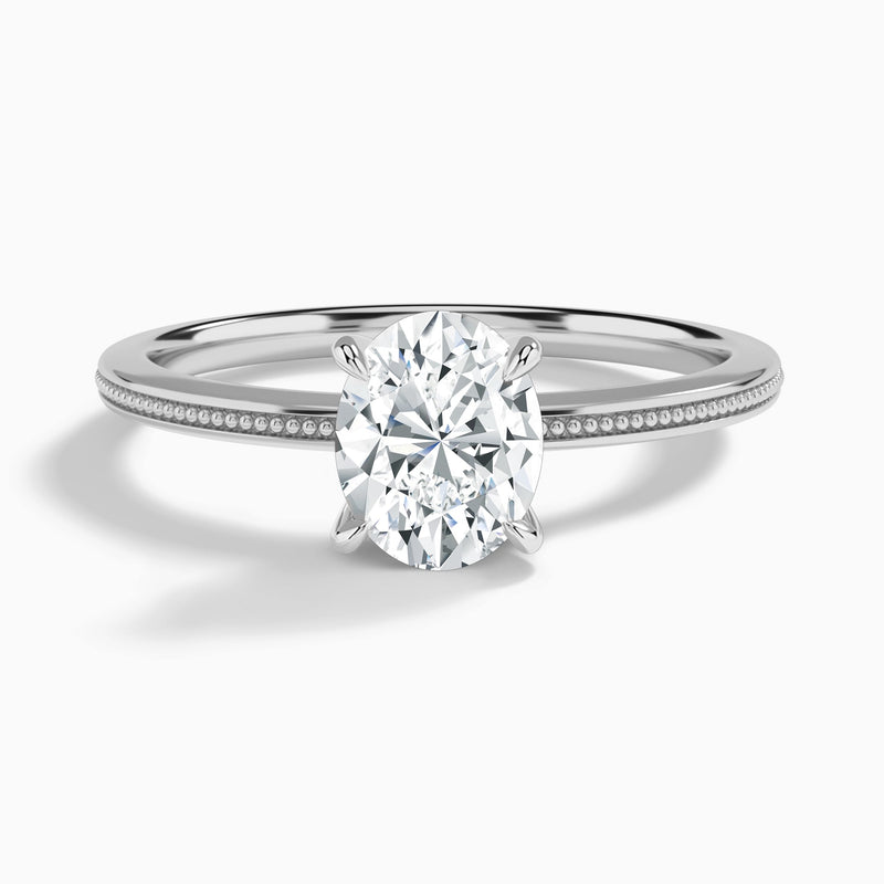 Oval Amia Milgrain Lab Diamond Engagement Ring In 18K White Gold - Lucenjuri