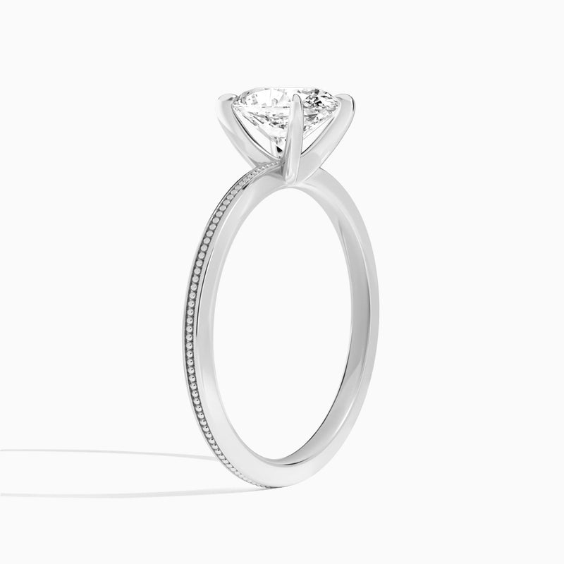 Oval Amia Milgrain Lab Diamond Engagement Ring In 18K White Gold, Angle View