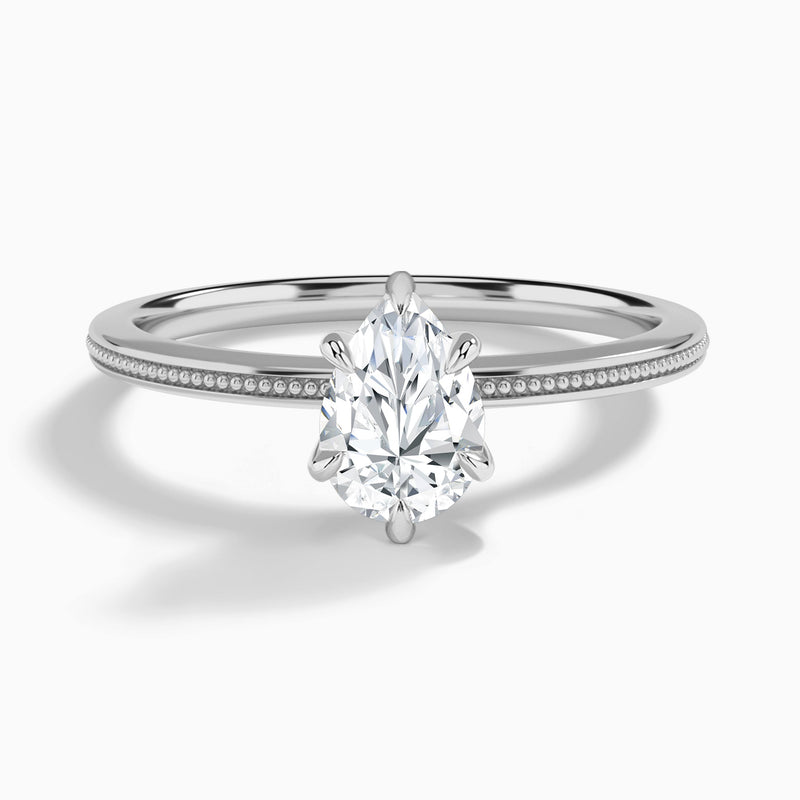 Pear Amia Milgrain Lab Diamond Engagement Ring In 18K White Gold - Lucenjuri