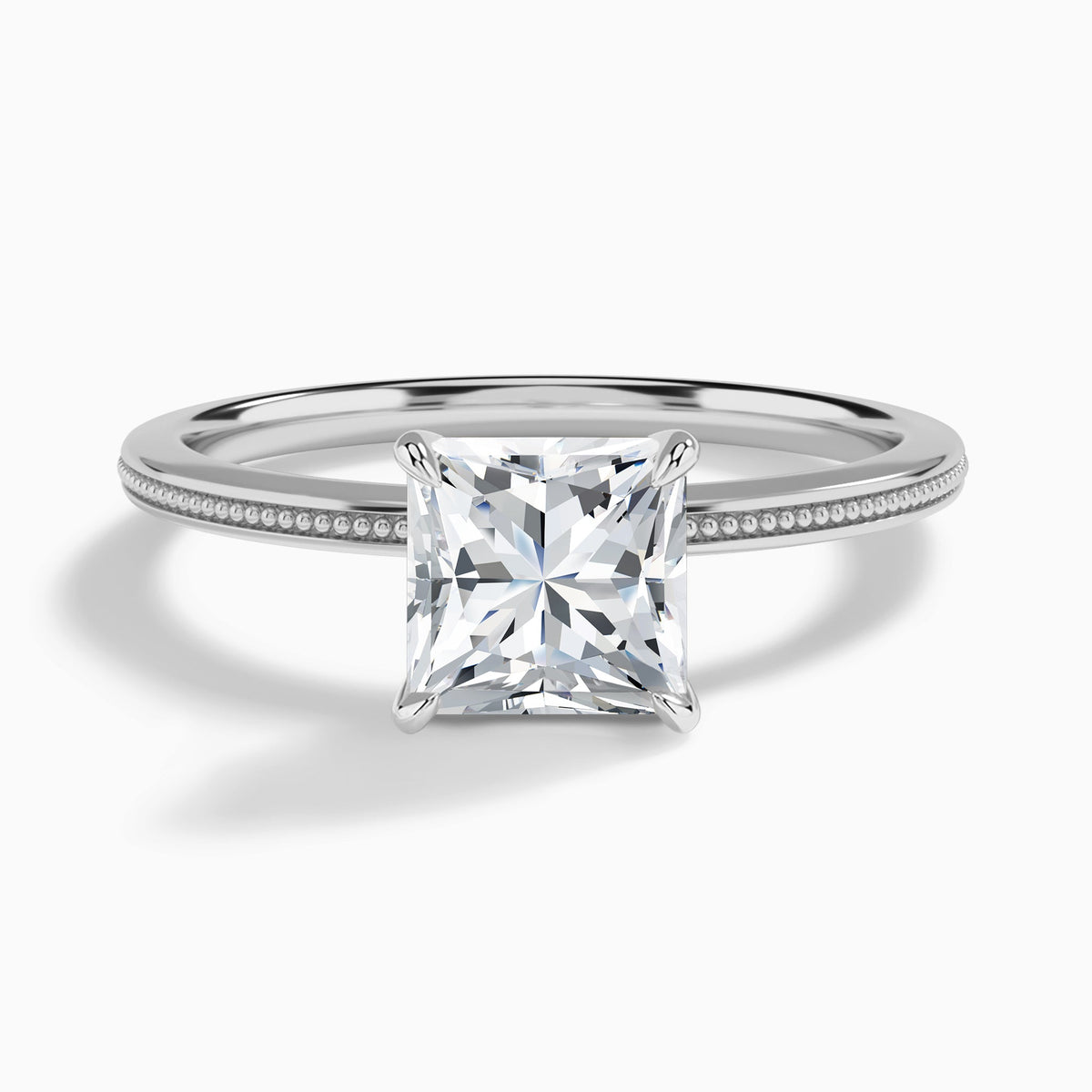 Princess Amia Milgrain Lab Diamond Engagement Ring In 14K White Gold - Lucenjuri