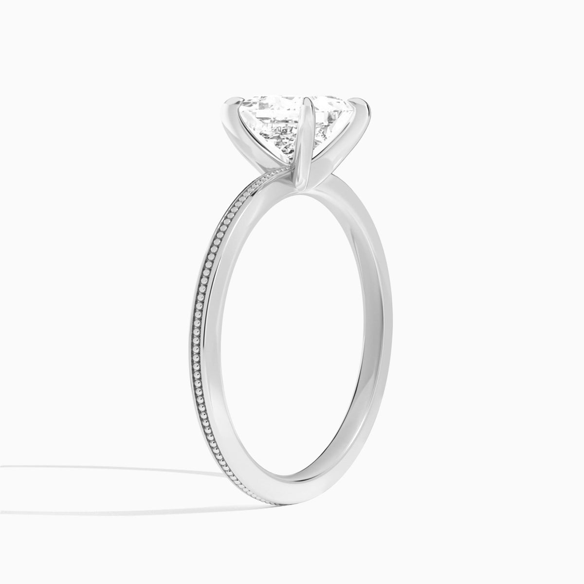 Princess Amia Milgrain Lab Diamond Engagement Ring In 14K White Gold, Angle View