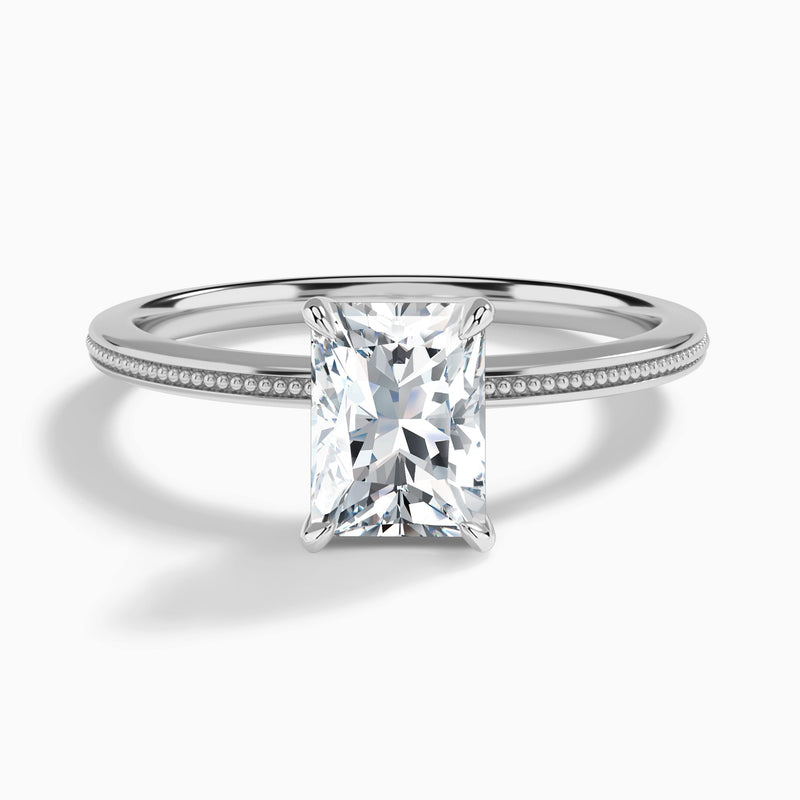 Radiant Amia Milgrain Lab Diamond Engagement Ring In 18K White Gold - Lucenjuri
