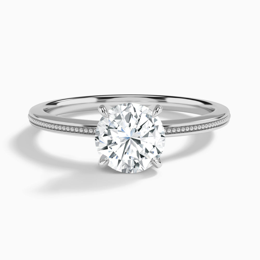 Round Amia Milgrain Lab Diamond Engagement Ring In 14K White Gold - Lucenjuri