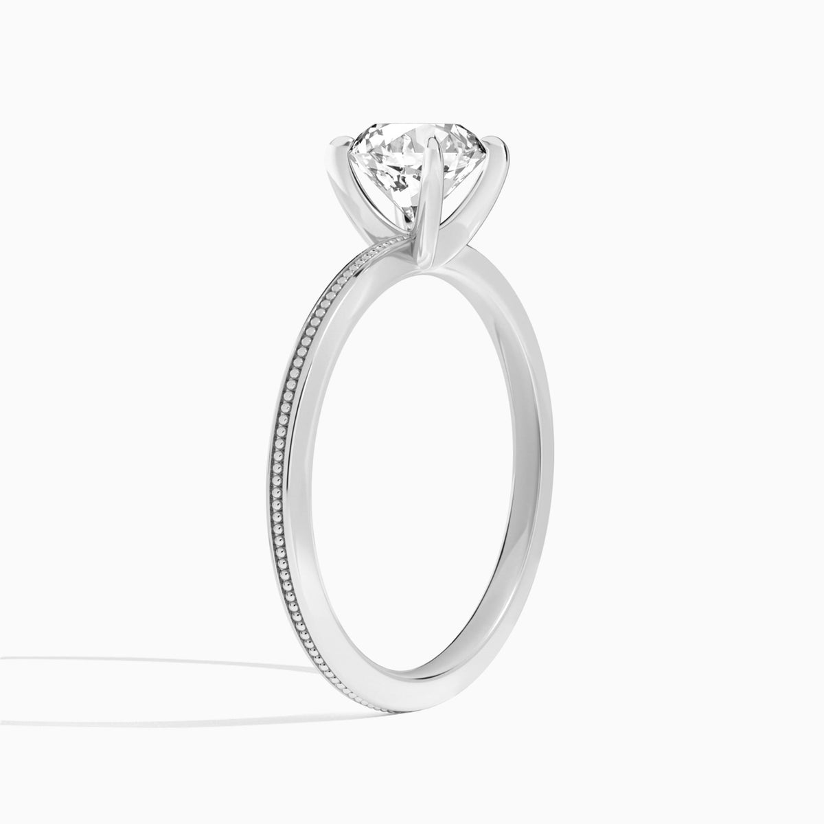 Round Amia Milgrain Lab Diamond Engagement Ring In 18K White Gold, Angle View
