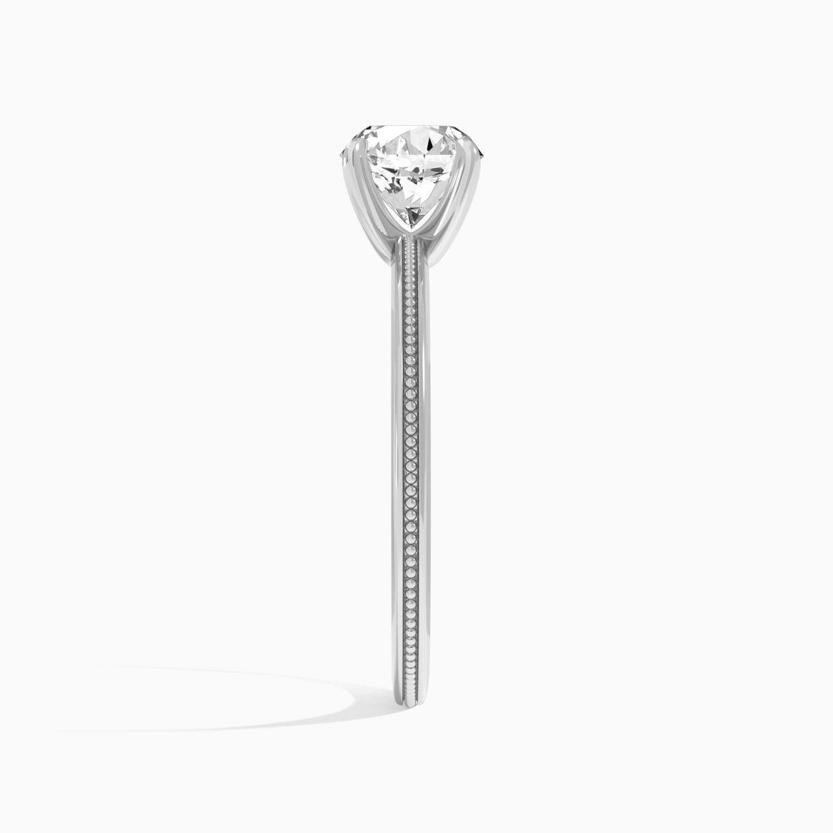 Round Amia Milgrain Lab Diamond Engagement Ring In 18K White Gold, Side View