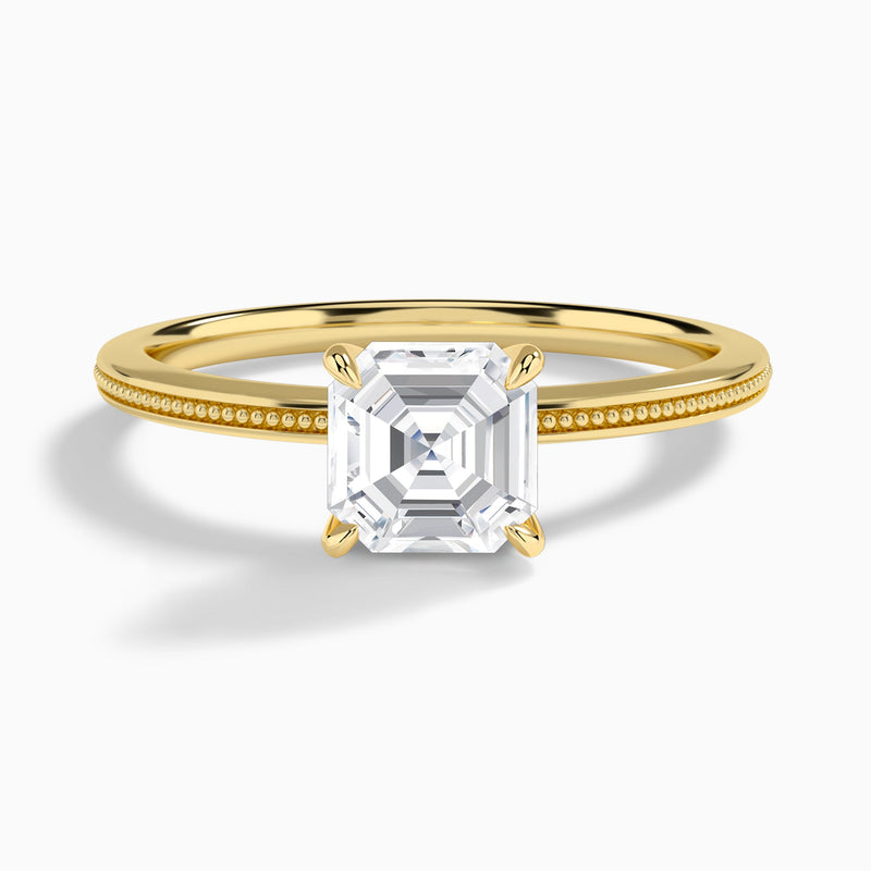 Asscher Amia Milgrain Lab Diamond Engagement Ring In 14K Yellow Gold - Lucenjuri