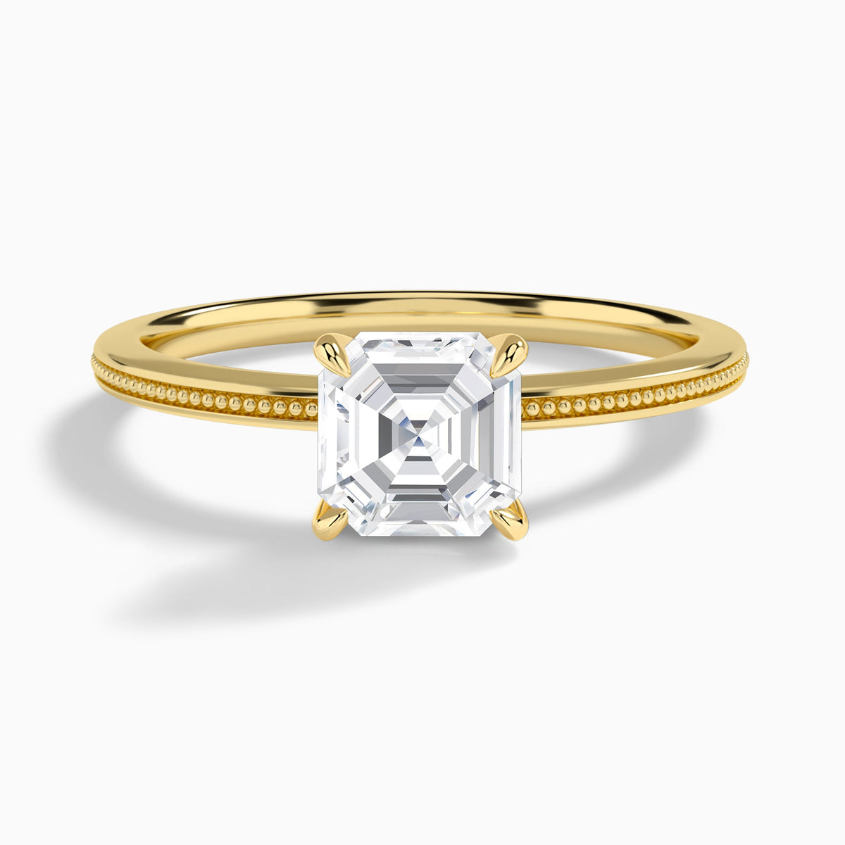 Asscher Amia Milgrain Lab Diamond Engagement Ring In 14K Yellow Gold - Lucenjuri