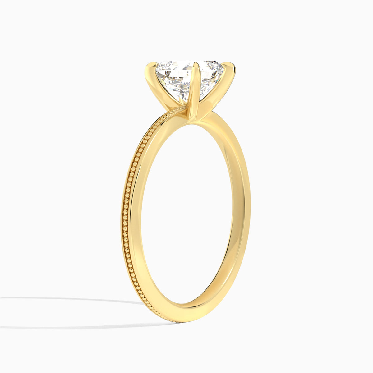 Asscher Amia Milgrain Lab Diamond Engagement Ring In 18K Yellow Gold, Angle View