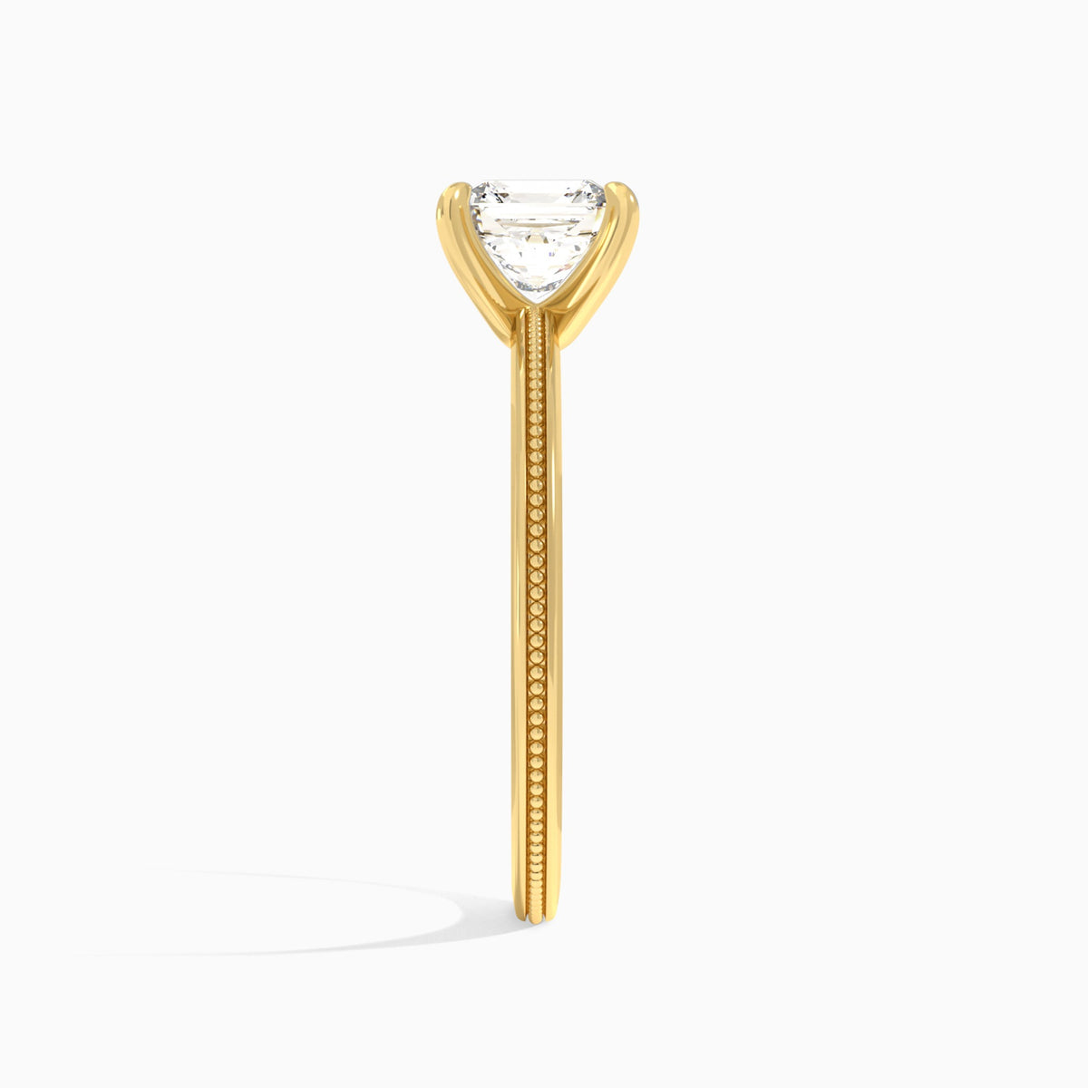 Asscher Amia Milgrain Lab Diamond Engagement Ring In 14K Yellow Gold, Side View