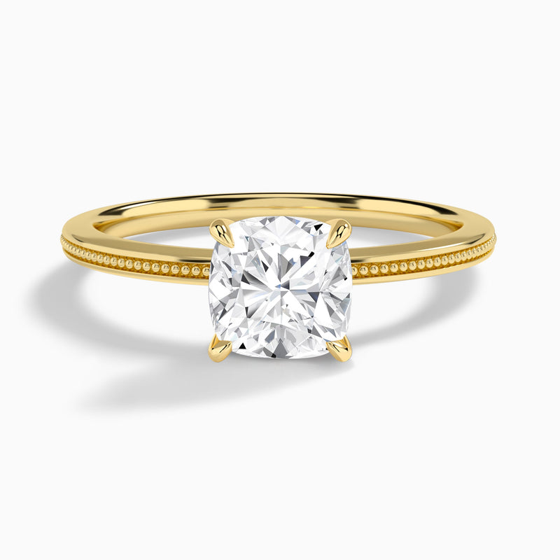 Cushion Amia Milgrain Lab Diamond Engagement Ring In 14K Yellow Gold - Lucenjuri