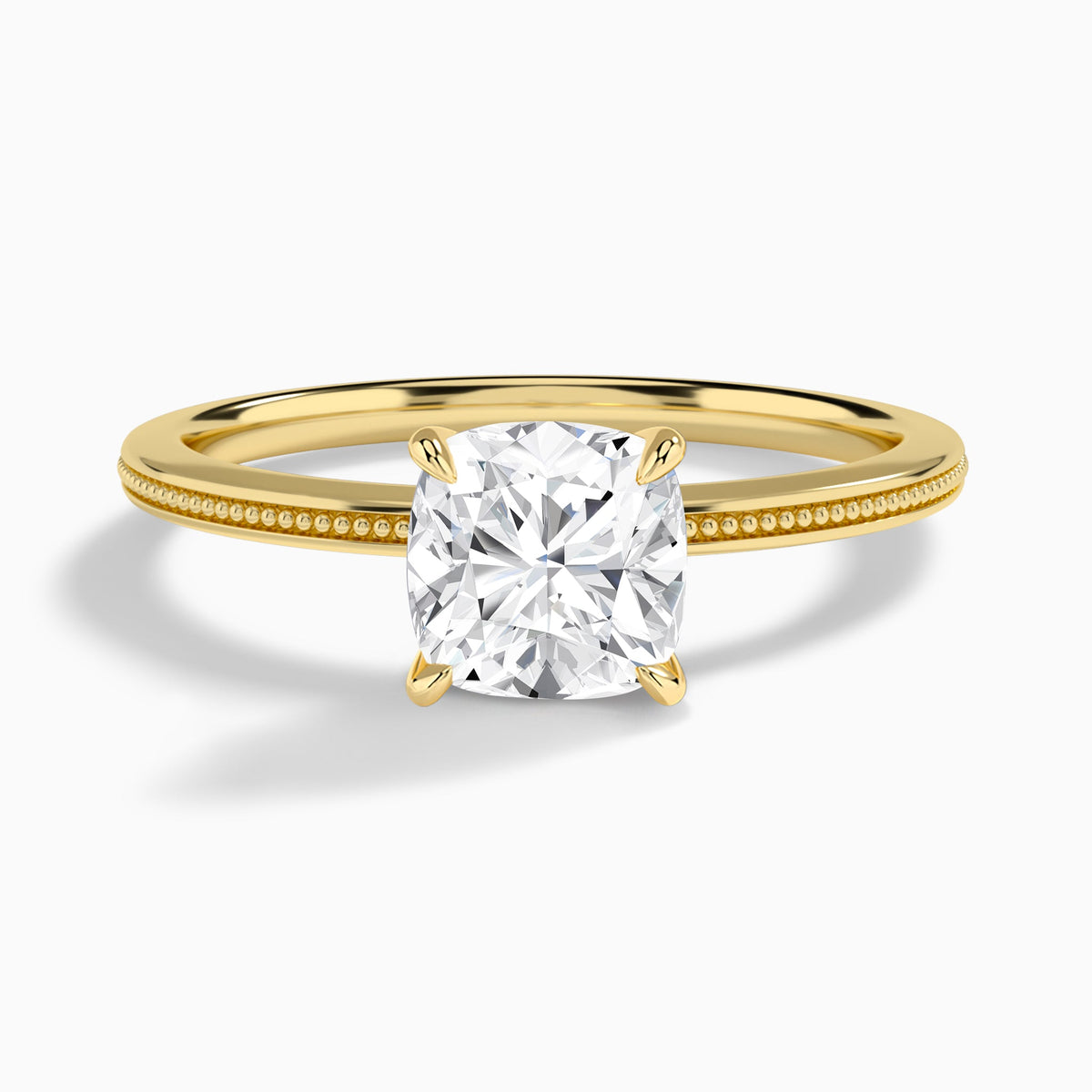 Cushion Amia Milgrain Lab Diamond Engagement Ring In 14K Yellow Gold - Lucenjuri