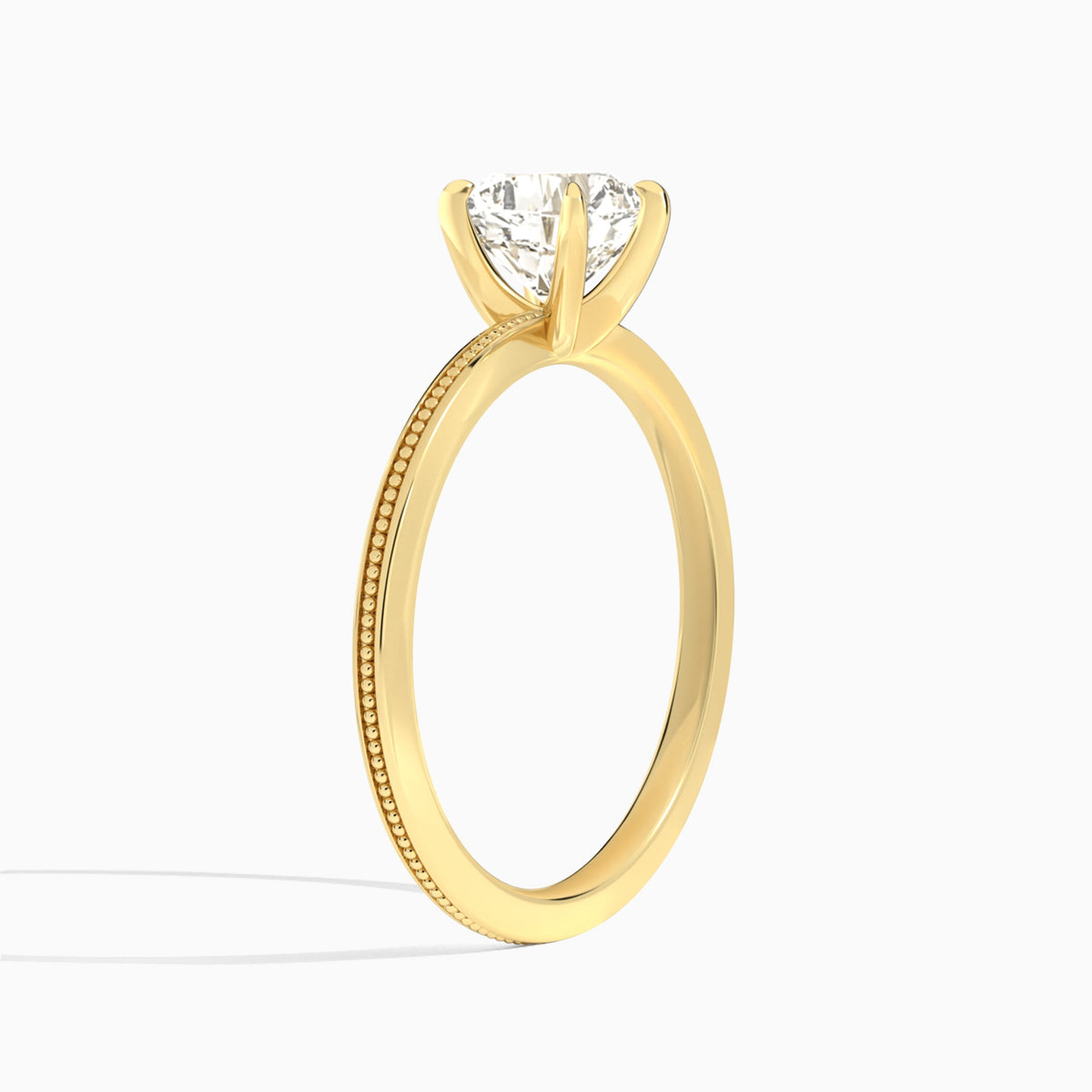 Cushion Amia Milgrain Lab Diamond Engagement Ring In 14K Yellow Gold, Angle View