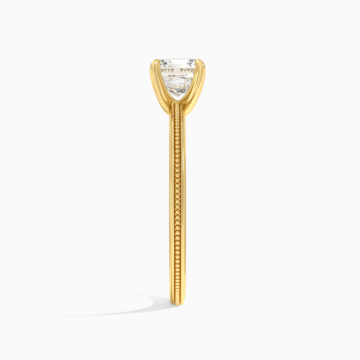 Cushion Amia Milgrain Lab Diamond Engagement Ring In 14K Yellow Gold, Side View