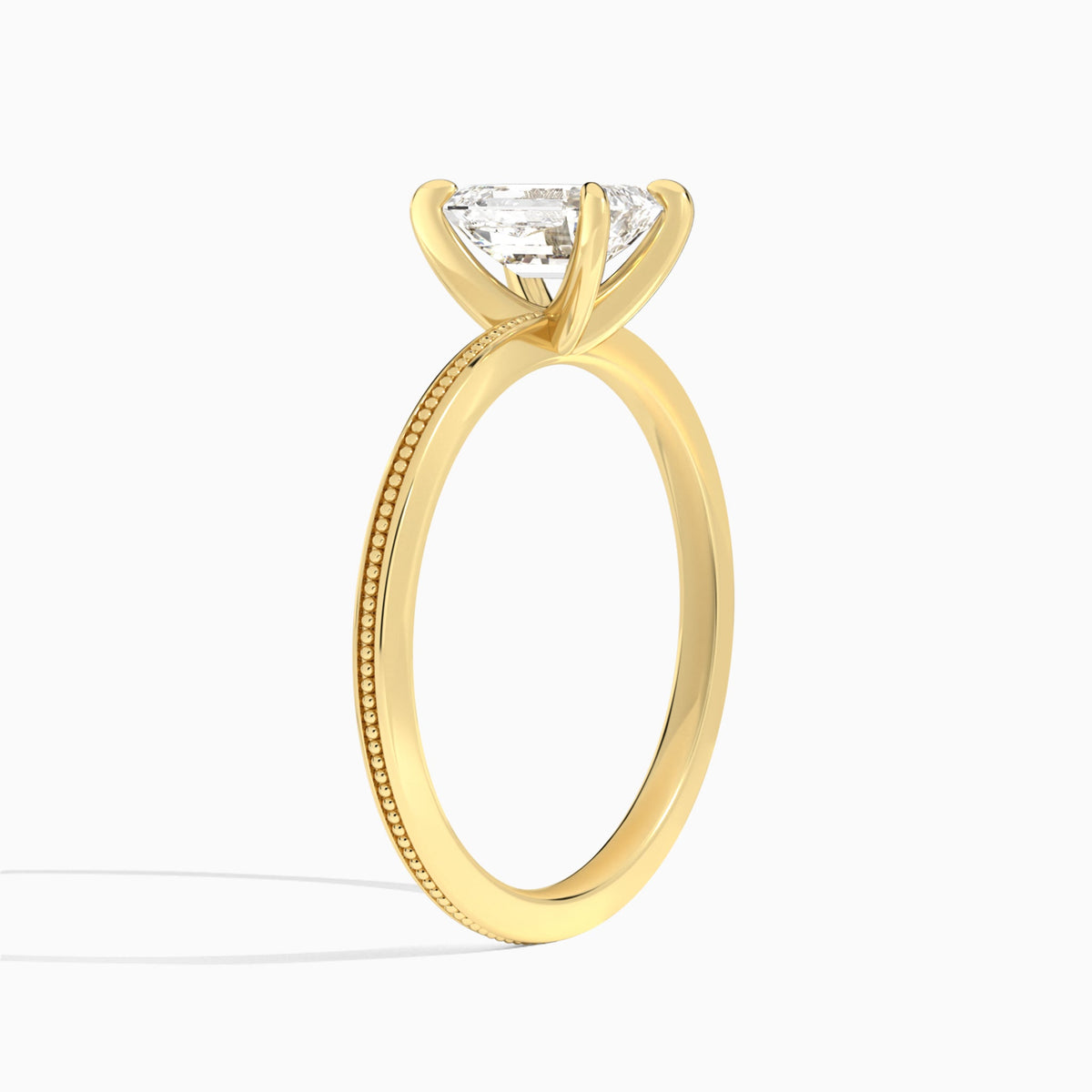 Emerald Amia Milgrain Lab Diamond Engagement Ring In 14K Yellow Gold, Angle View