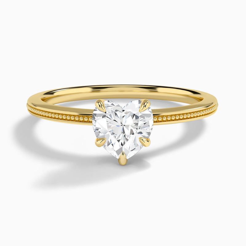 Heart Amia Milgrain Lab Diamond Engagement Ring In 14K Yellow Gold - Lucenjuri