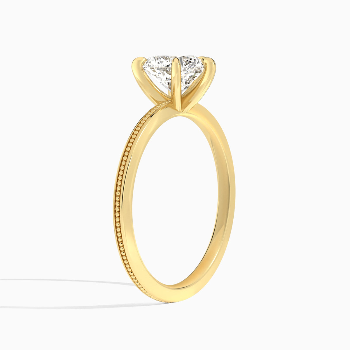 Heart Amia Milgrain Lab Diamond Engagement Ring In 14K Yellow Gold, Angle View