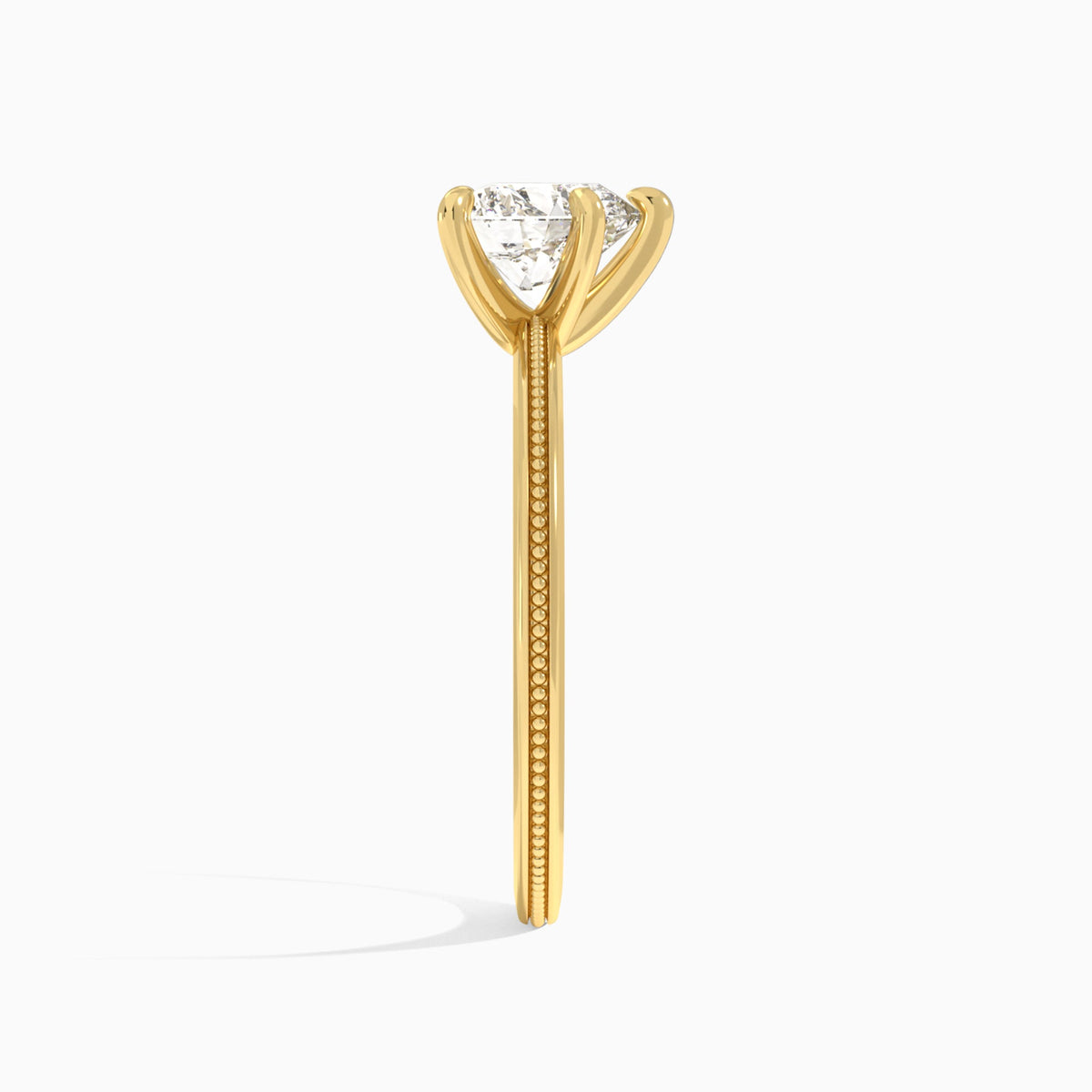 Heart Amia Milgrain Lab Diamond Engagement Ring In 14K Yellow Gold, Side View