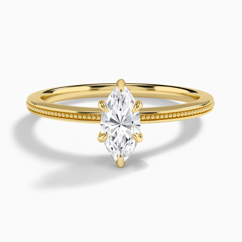 Marquise Amia Milgrain Lab Diamond Engagement Ring In 18K Yellow Gold - Lucenjuri