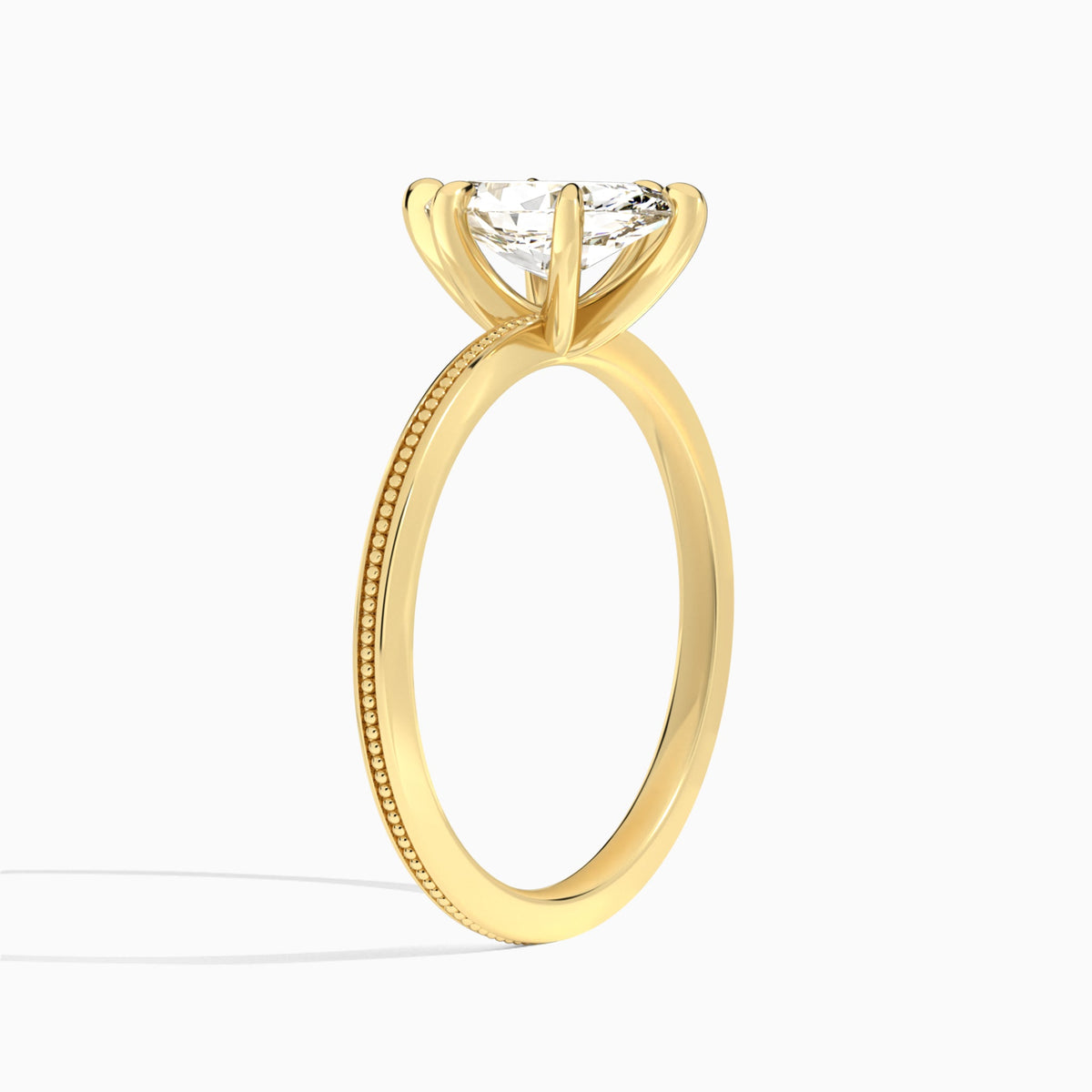 Marquise Amia Milgrain Lab Diamond Engagement Ring In 14K Yellow Gold, Angle View