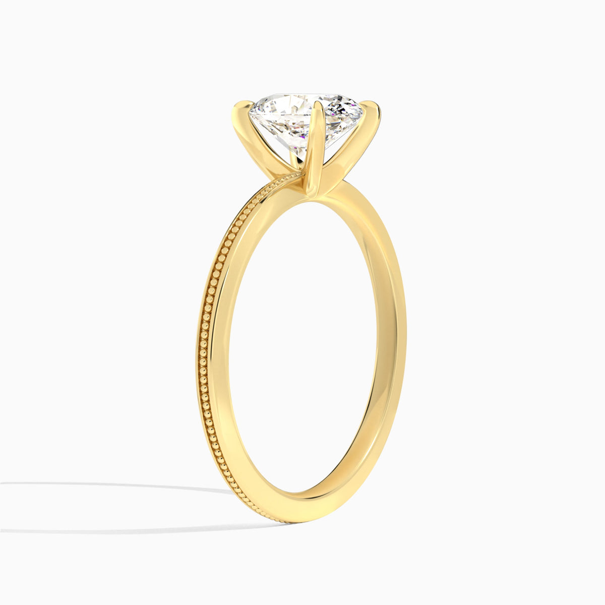 Oval Amia Milgrain Lab Diamond Engagement Ring In 14K Yellow Gold, Angle View