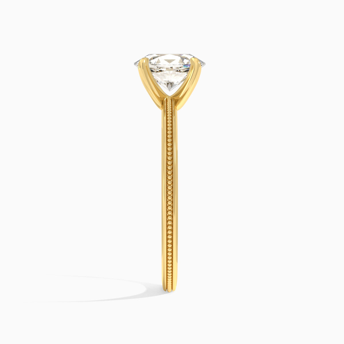 Oval Amia Milgrain Lab Diamond Engagement Ring In 18K Yellow Gold, Side View