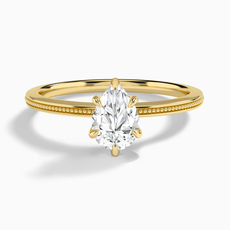 Pear Amia Milgrain Lab Diamond Engagement Ring In 14K Yellow Gold - Lucenjuri