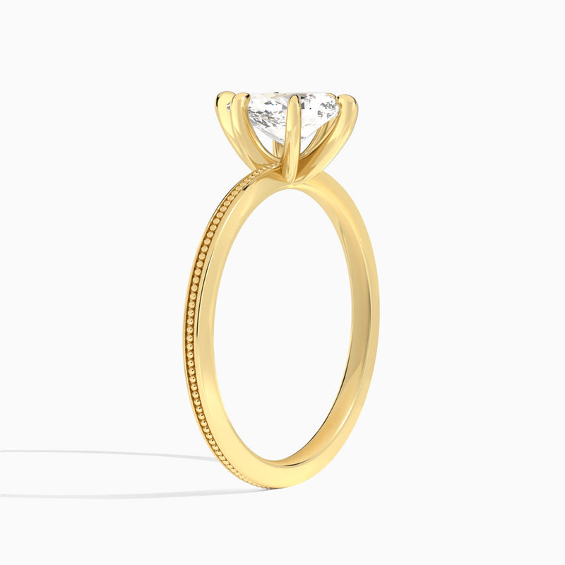 Pear Amia Milgrain Lab Diamond Engagement Ring In 14K Yellow Gold, Angle View
