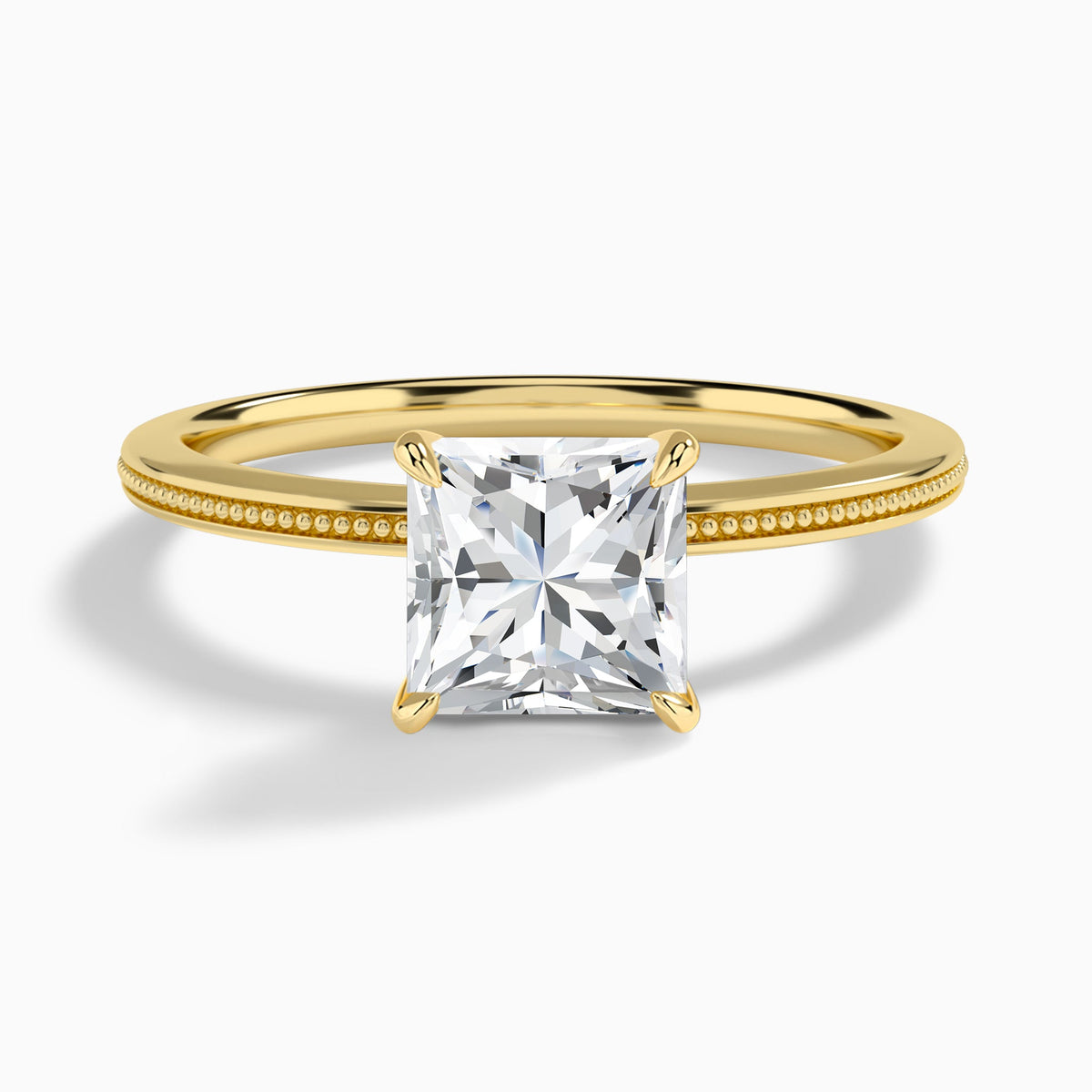 Princess Amia Milgrain Lab Diamond Engagement Ring In 14K Yellow Gold - Lucenjuri