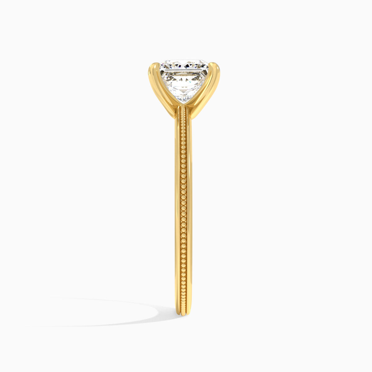 Princess Amia Milgrain Lab Diamond Engagement Ring In 14K Yellow Gold, Side View
