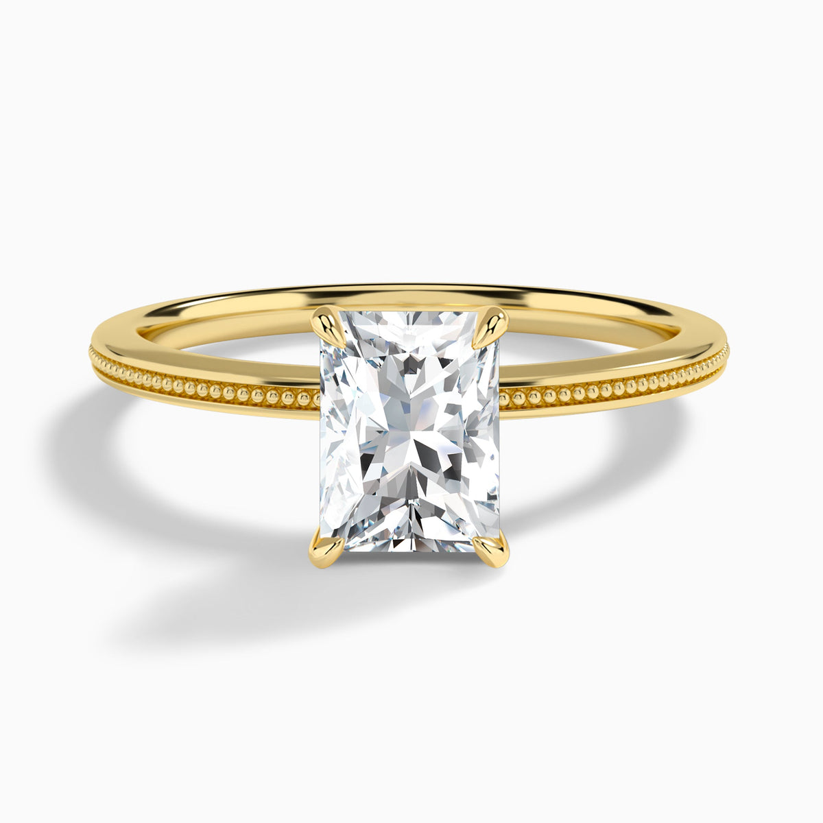 Radiant Amia Milgrain Lab Diamond Engagement Ring In 14K Yellow Gold - Lucenjuri