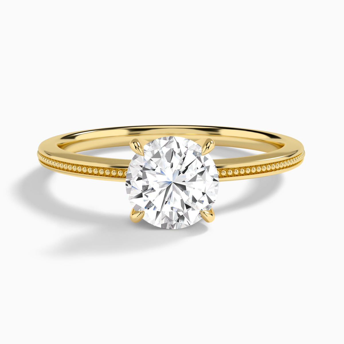 Round Amia Milgrain Lab Diamond Engagement Ring In 14K Yellow Gold - Lucenjuri